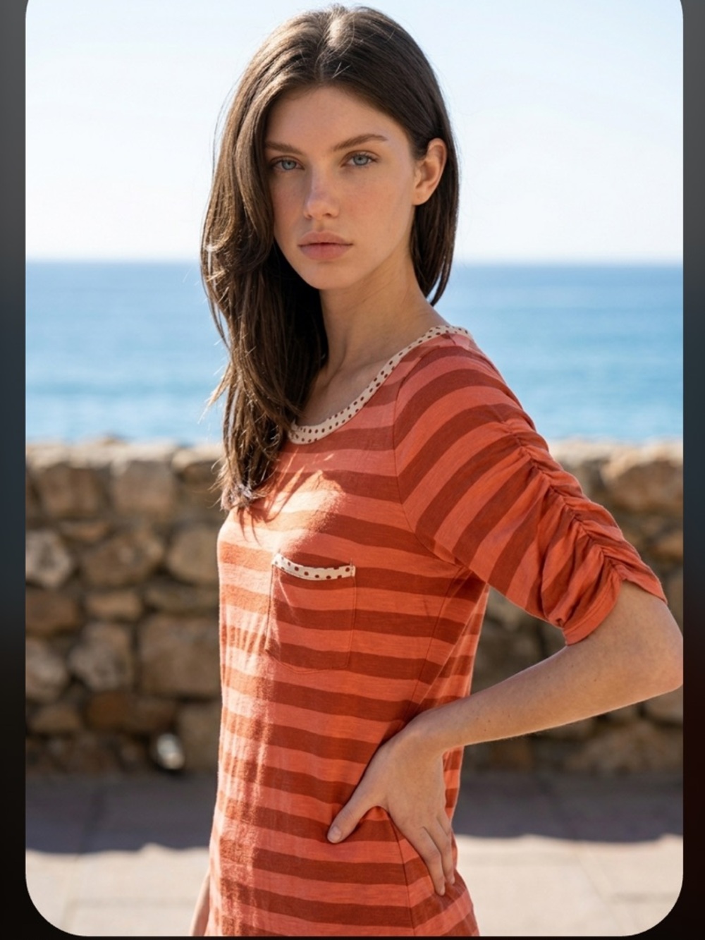 Anthropologie POSTMARK Striped Top Blouse Tee Shirt Orange Short Sleeve